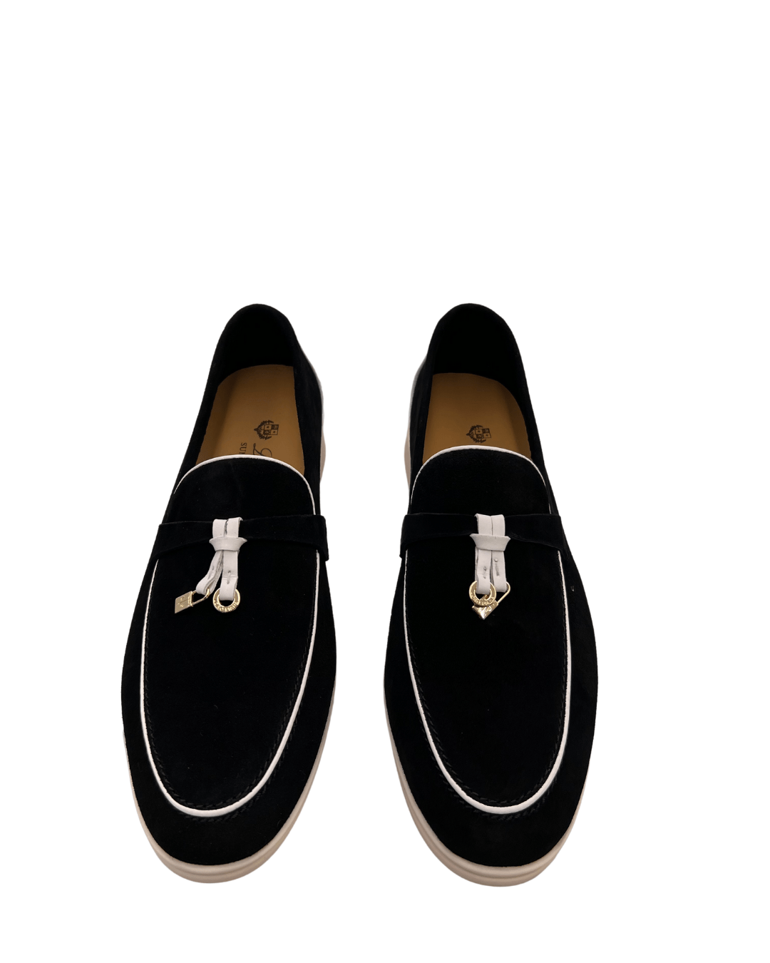 לורו פיאנה - מוקסין בצבע שחור עם פסים לבנים | Branded shoes bymrcrazyshoes