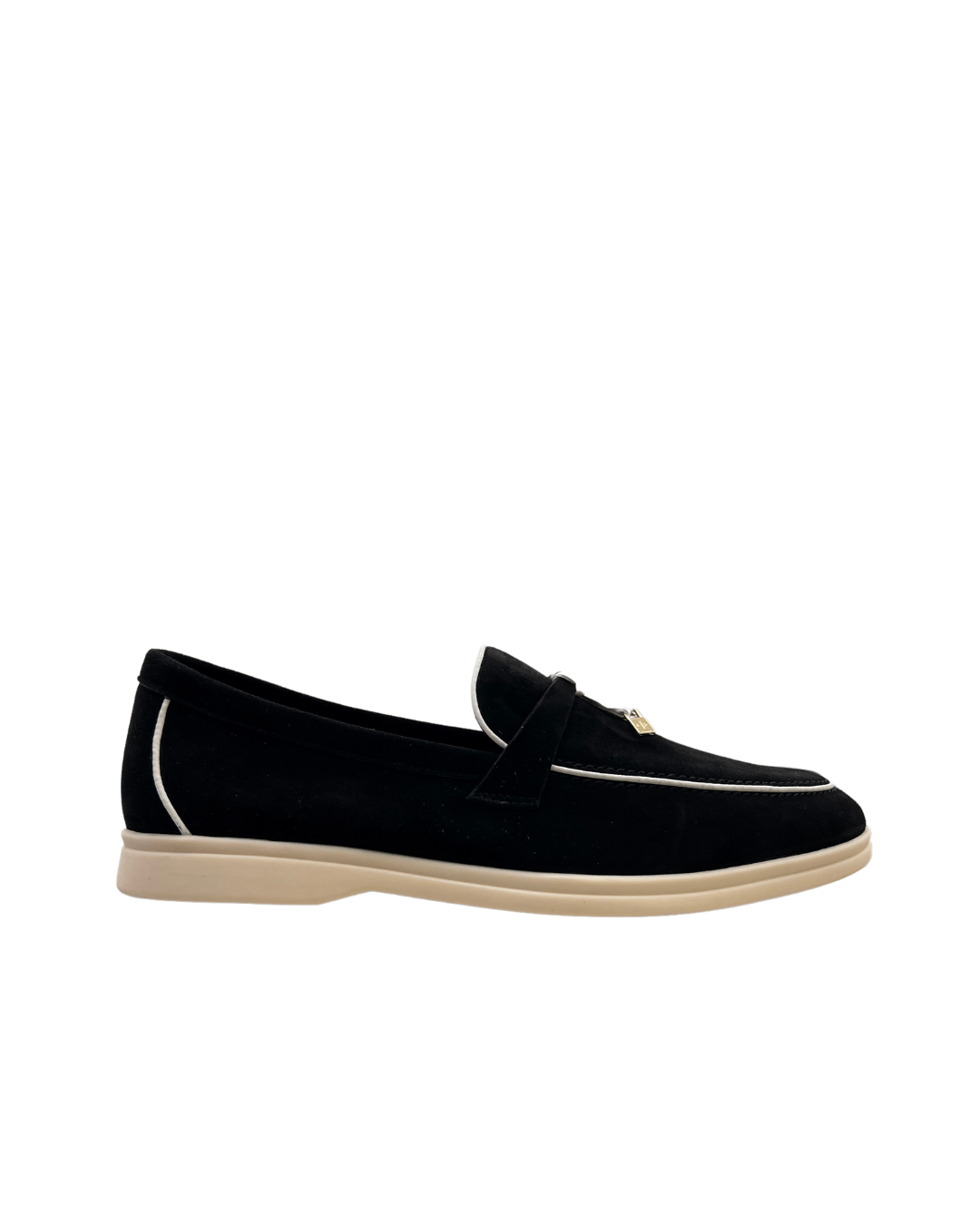 לורו פיאנה - מוקסין בצבע שחור עם פסים לבנים | Branded shoes bymrcrazyshoes