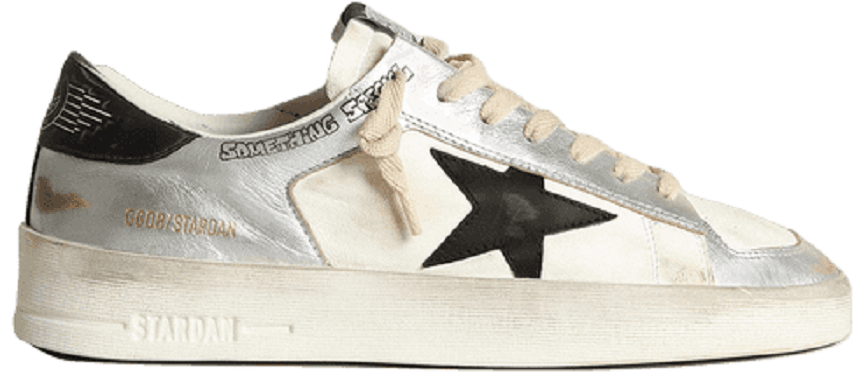גולדן גוס - סטארדן לבן עם עקב כסוף כוכב שחור | Branded shoes bymrcrazyshoes