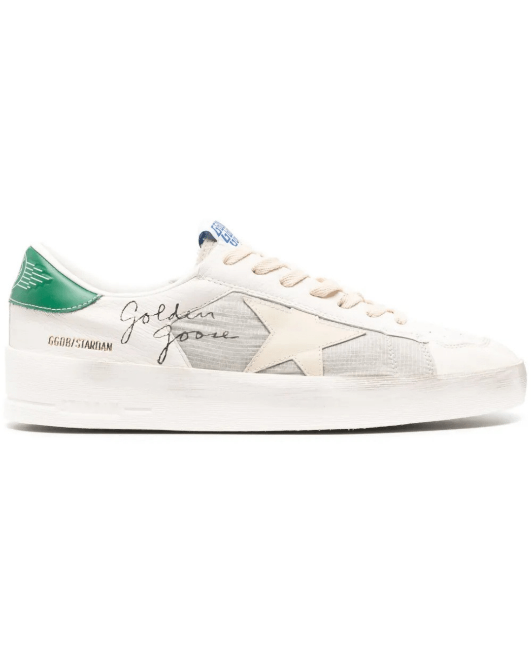 גולדן גוס- סטארדן לבן עם כיתוב ועקב ירוק | Branded shoes bymrcrazyshoes