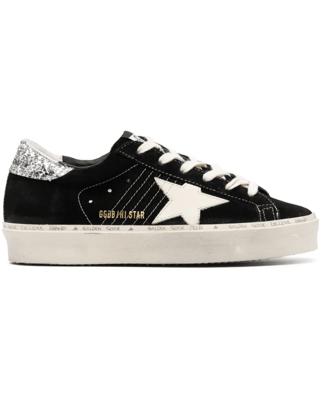 גולדן גוס - פלטפורמה שחור זמש עקב מנוצנץ | Branded shoes bymrcrazyshoes
