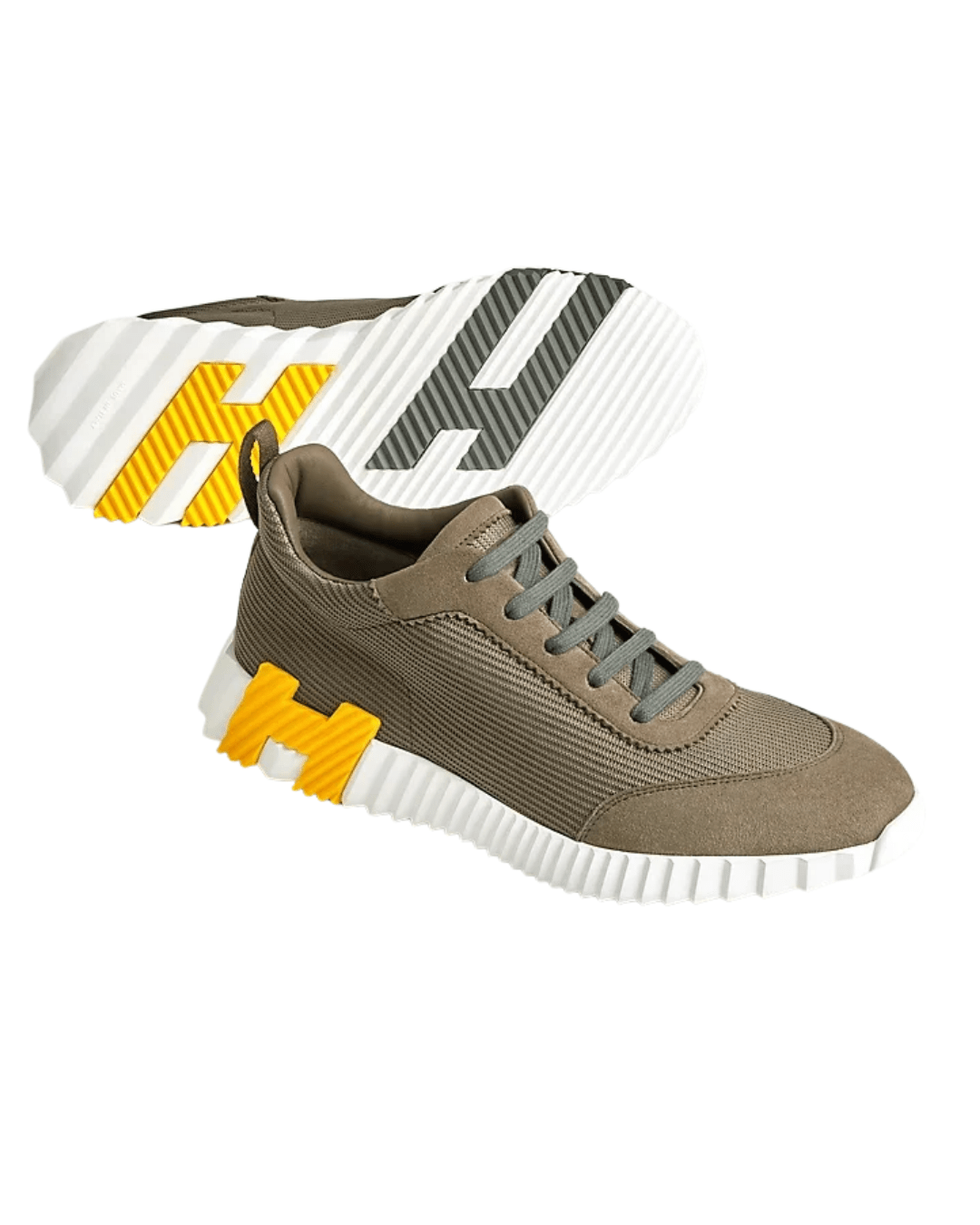 סניקרס הרמס - ירוק זית ולוגו צהוב | Branded shoes bymrcrazyshoes
