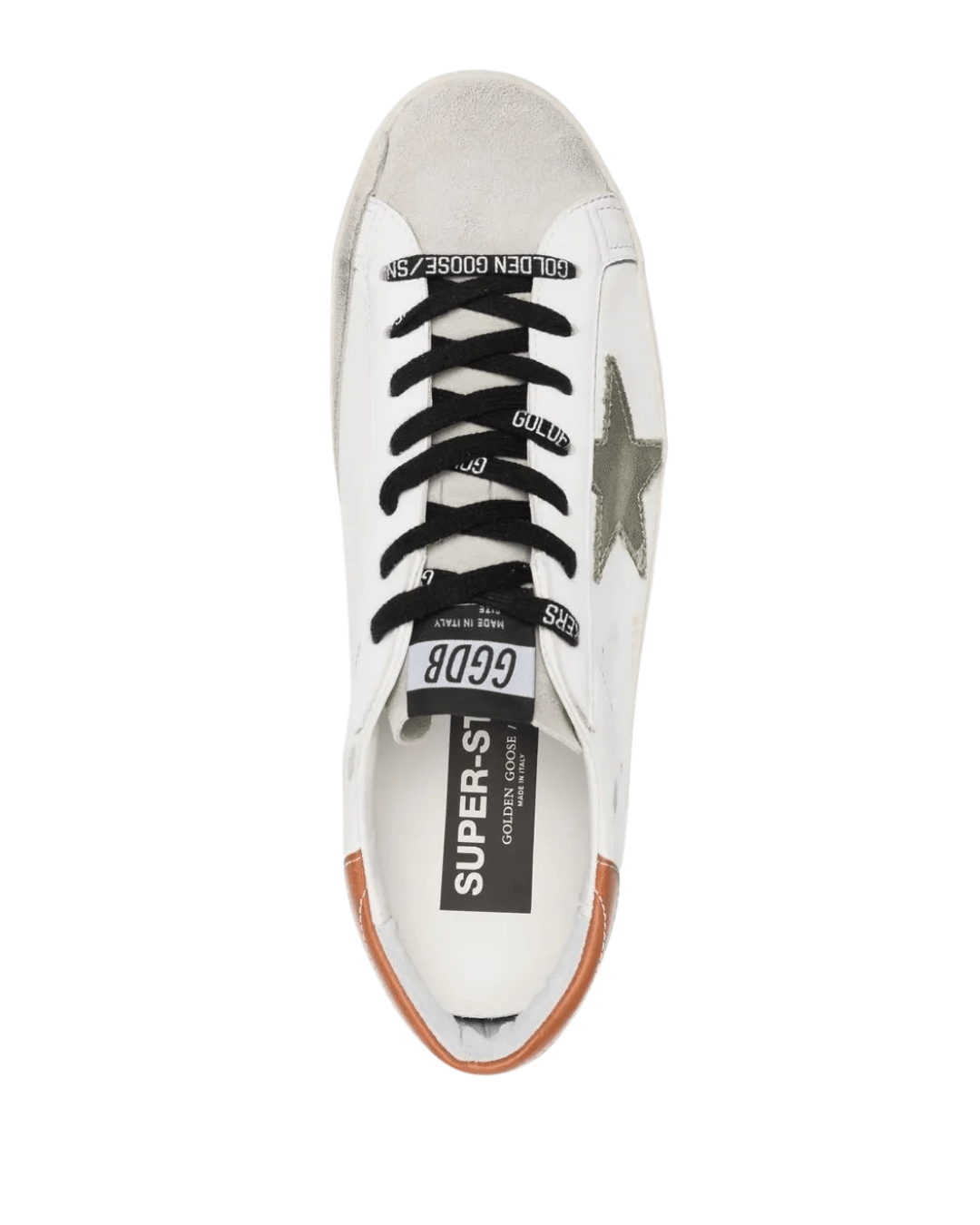 גולדן גוס - סופרסטאר לבן כוכב ירוק ועקב כתום | Branded shoes bymrcrazyshoes