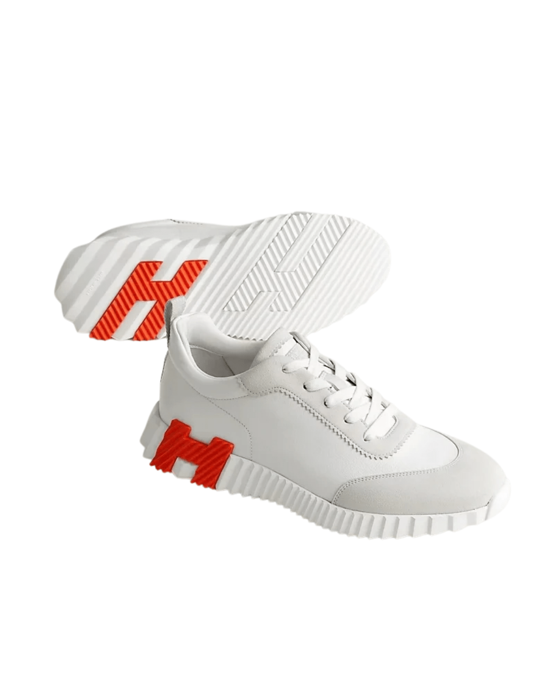 סניקרס הרמס- לבן ואפור עם לוגו כתום | Branded shoes bymrcrazyshoes